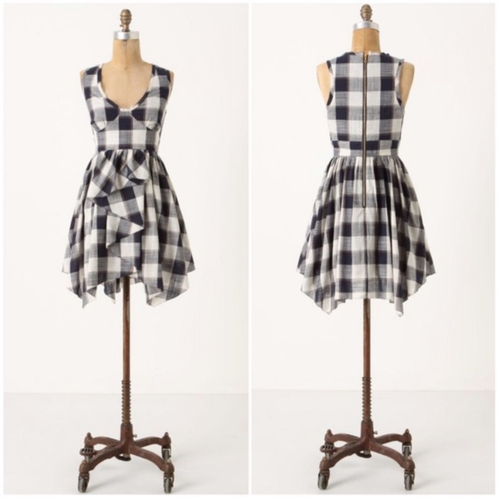 Anthropologie Leifsdotter Handkerchief Hem Exposed Zip Gingham Dress Sz 8